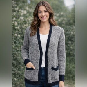 Madewell - Varsity Gray and Black Cardigan Sweater with V-Neck